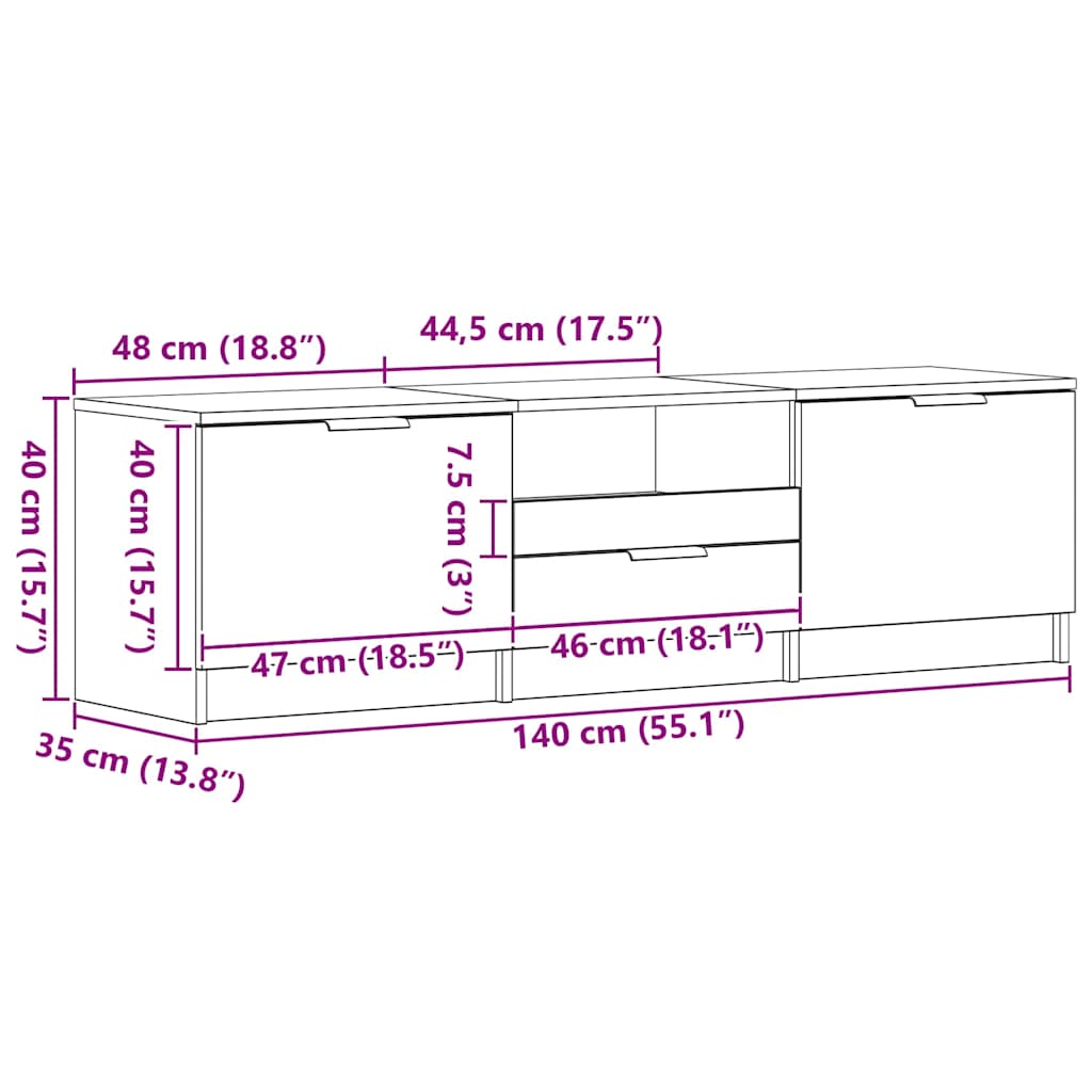 TV Cabinet Black 140x35x40 cm Engineered Wood