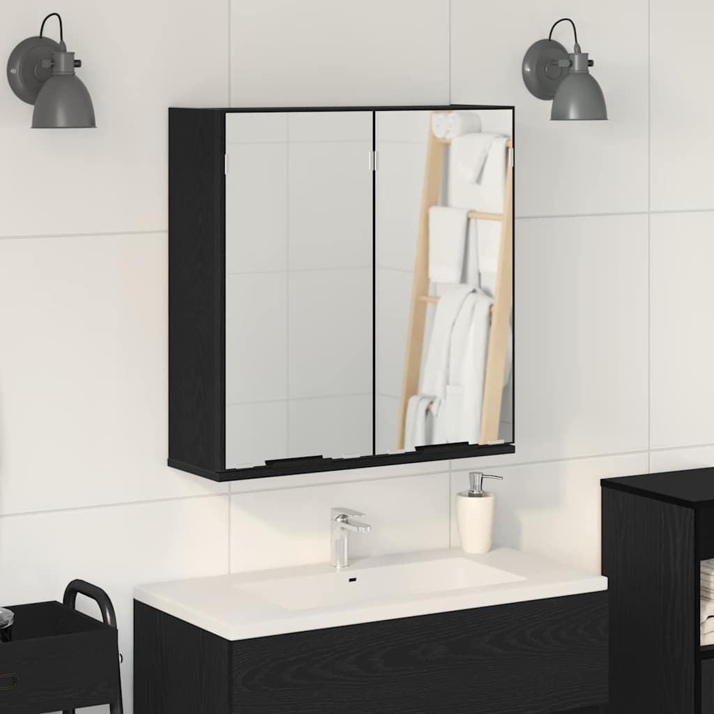 Black Oak Bathroom Cabinet with Mirror 64 x 20 x 67 cm