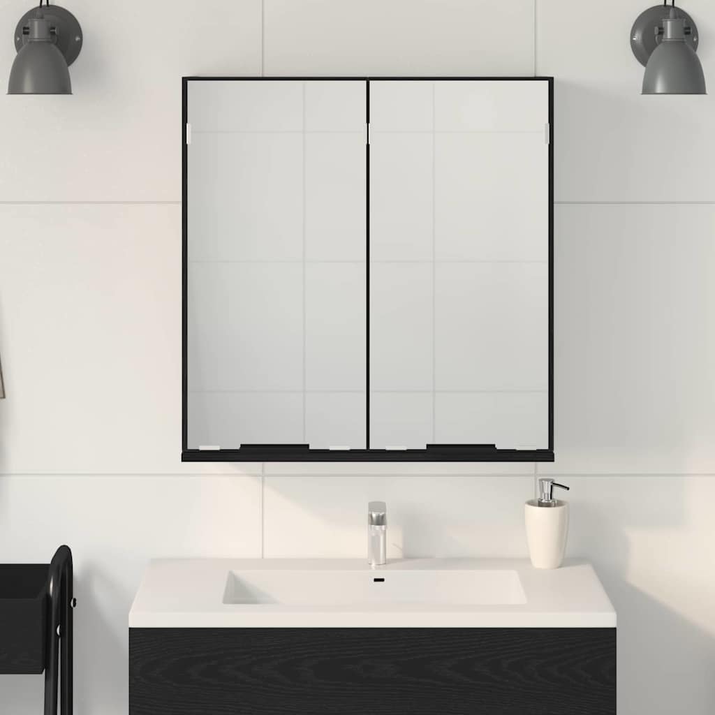 Black Oak Bathroom Cabinet with Mirror 64 x 20 x 67 cm