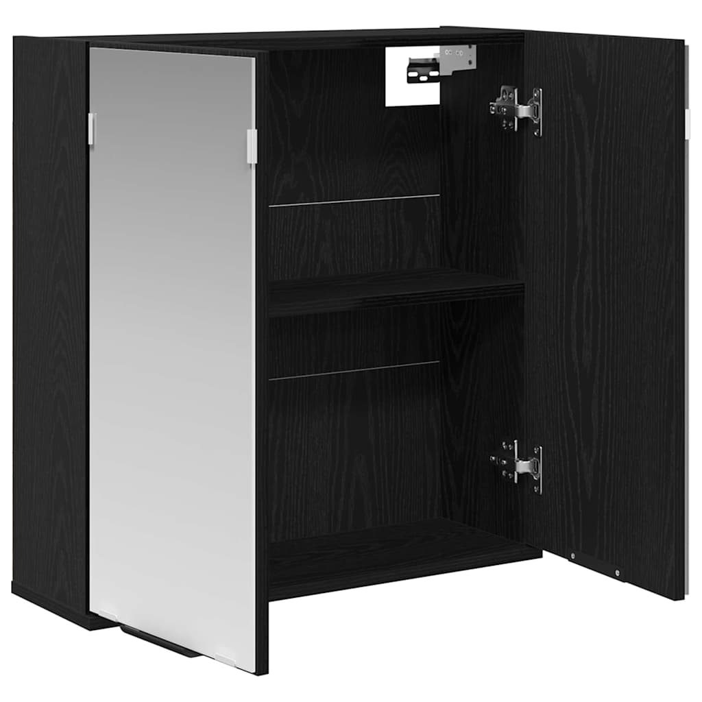 Black Oak Bathroom Cabinet with Mirror 64 x 20 x 67 cm