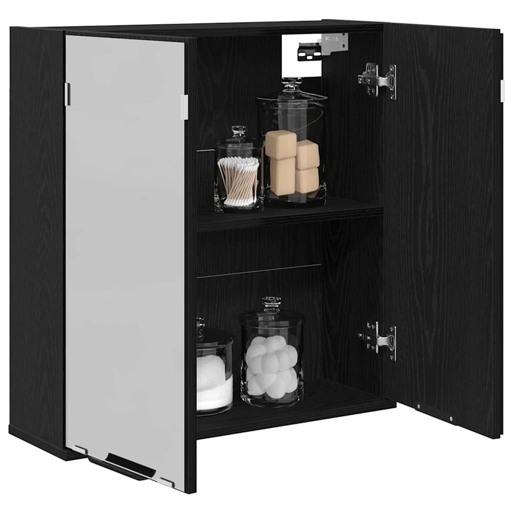 Black Oak Bathroom Cabinet with Mirror 64 x 20 x 67 cm