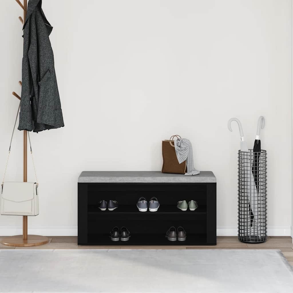 Shoe bench, black oak color, 100x35x45cm, engineered wood