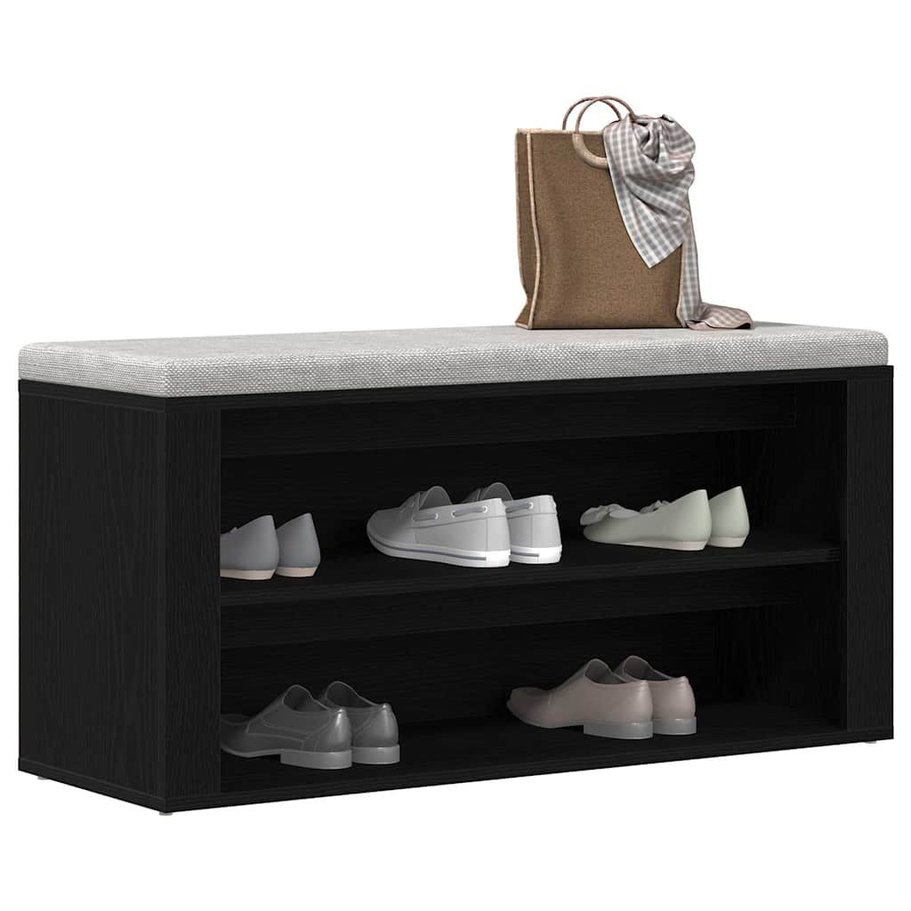 Shoe bench, black oak color, 100x35x45cm, engineered wood