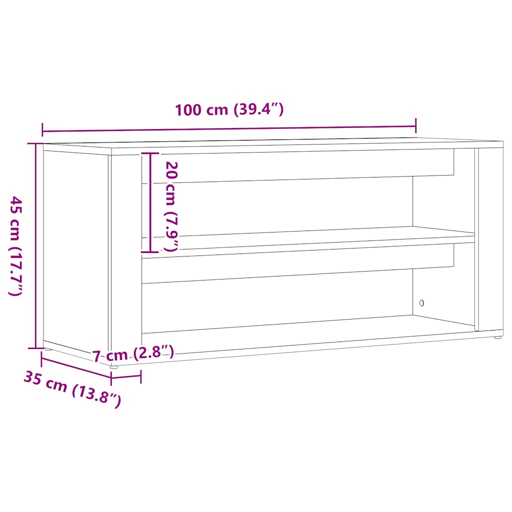 Shoe bench, black oak color, 100x35x45cm, engineered wood