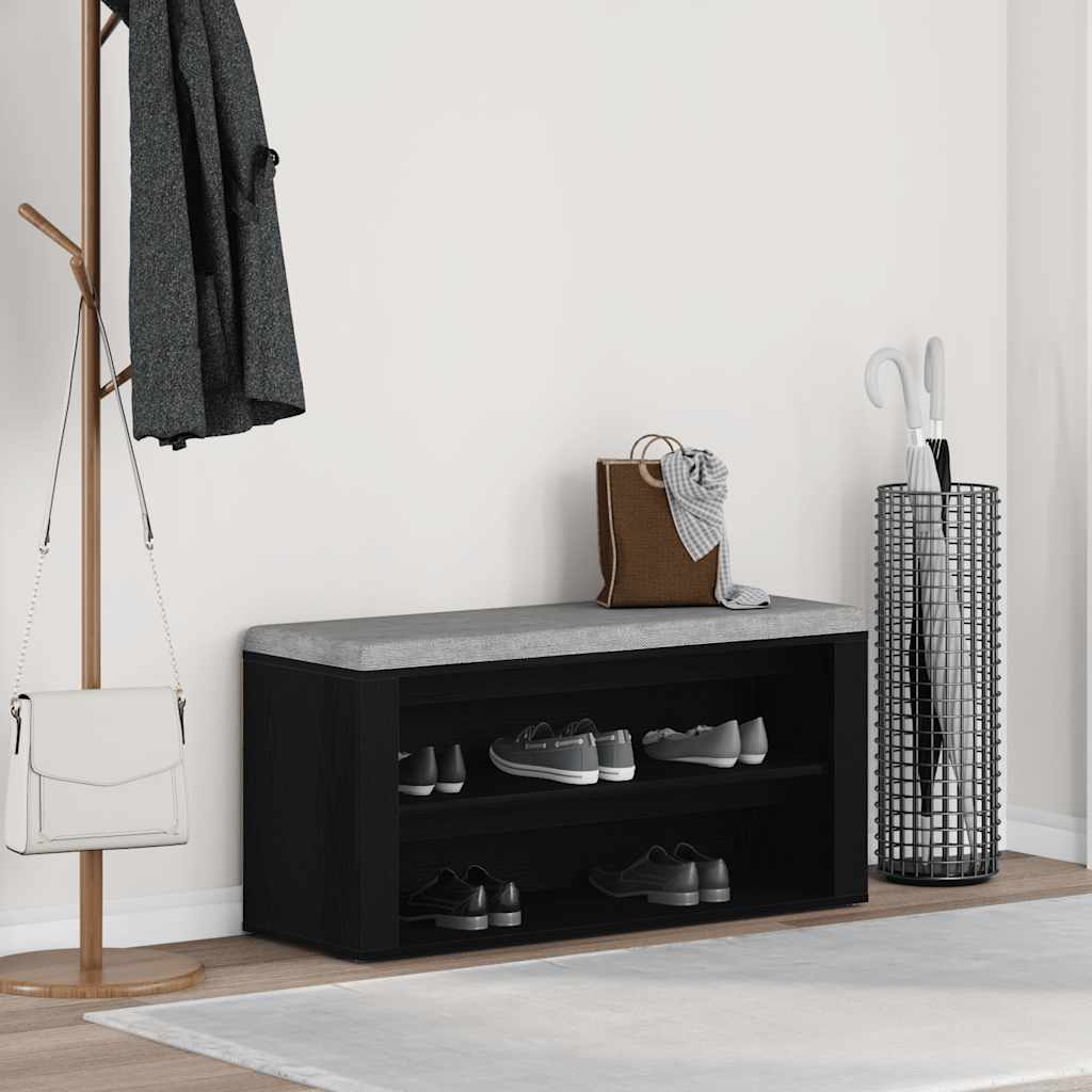 Shoe bench, black oak color, 100x35x45cm, engineered wood