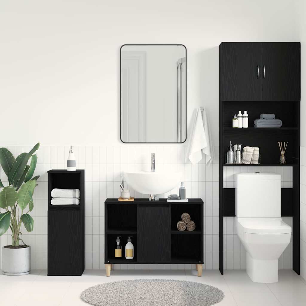 Sink cabinet, black oak, 80x33x60cm, engineered wood