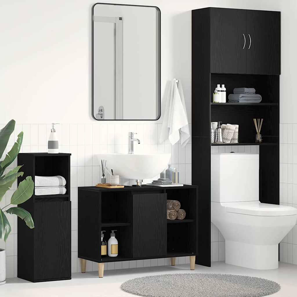 Sink cabinet, black oak, 80x33x60cm, engineered wood
