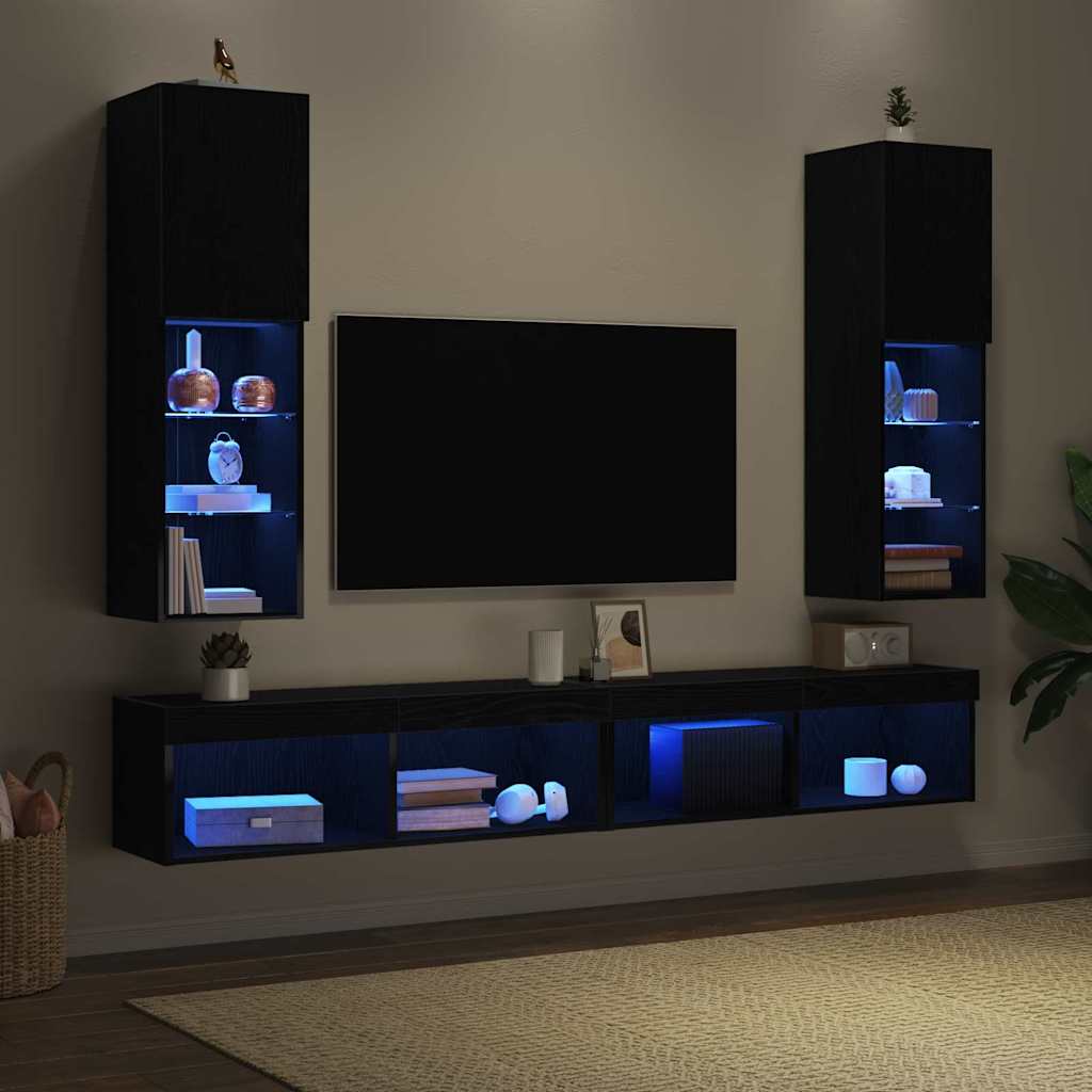 TV spintelių komplektas 2 pcs Juodas ąžuolas 30,5 x 30 x 102 cm