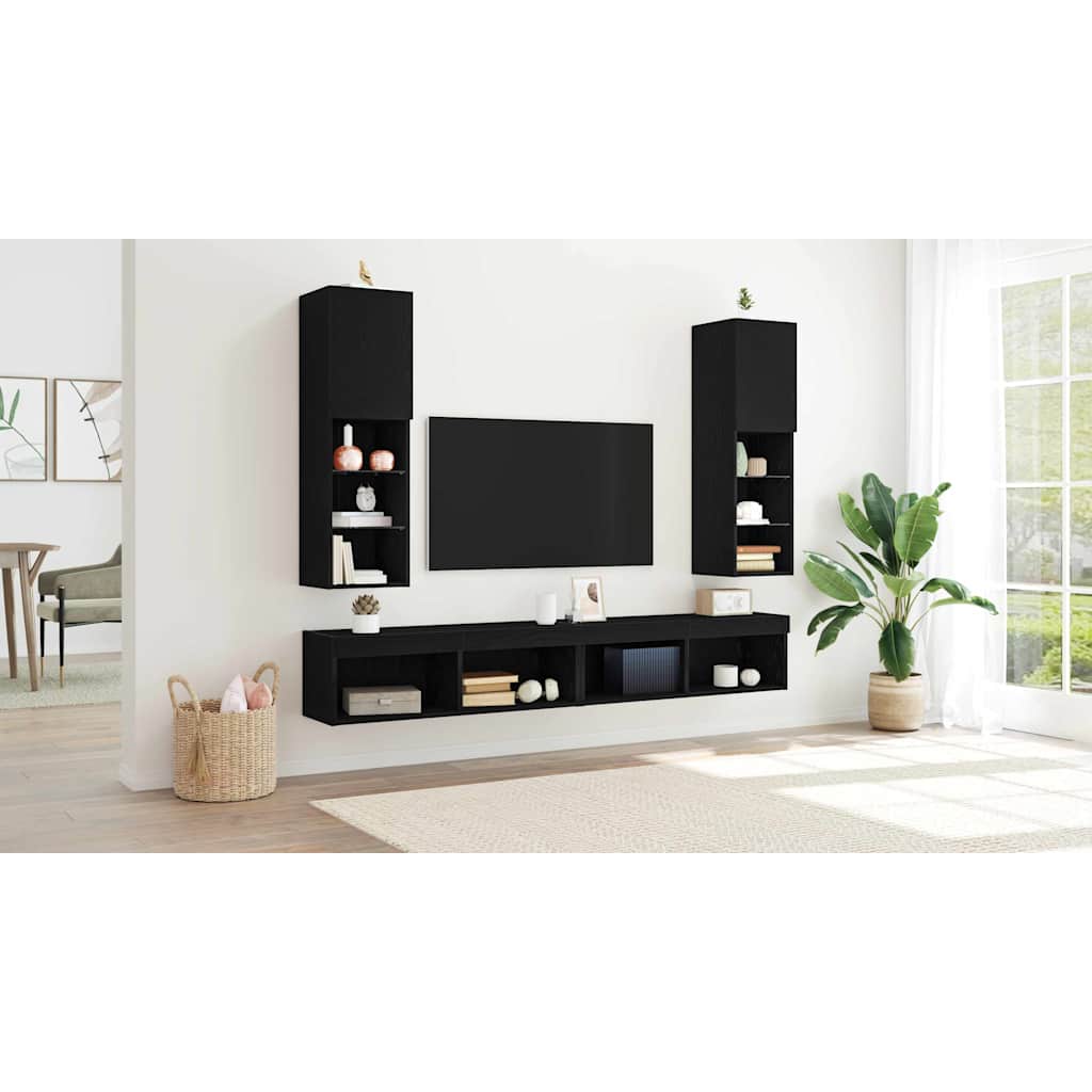 TV spintelių komplektas 2 pcs Juodas ąžuolas 30,5 x 30 x 102 cm