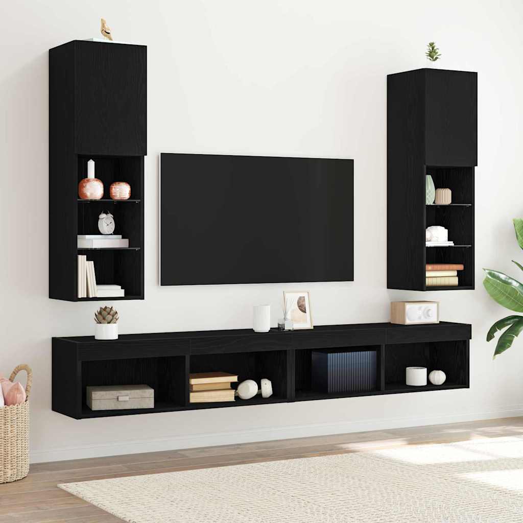 TV spintelių komplektas 2 pcs Juodas ąžuolas 30,5 x 30 x 102 cm