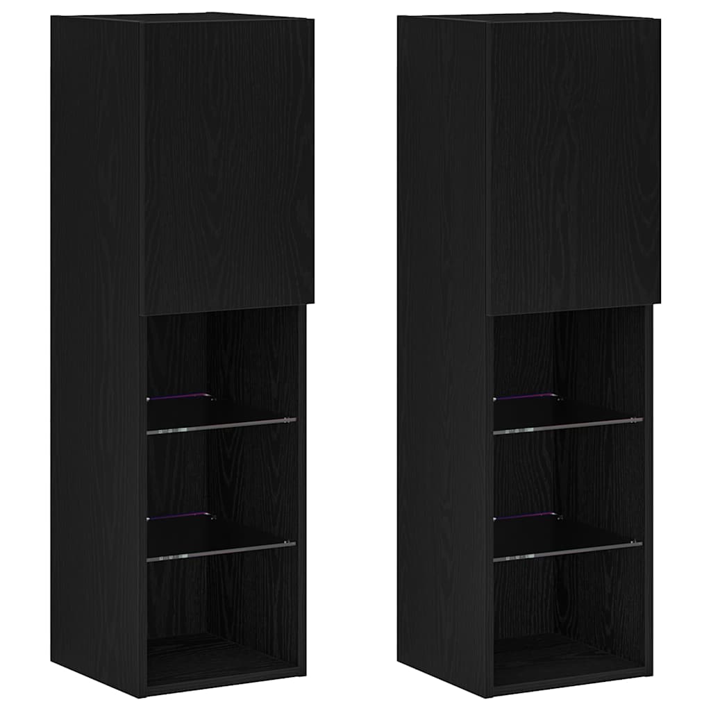 TV spintelių komplektas 2 pcs Juodas ąžuolas 30,5 x 30 x 102 cm