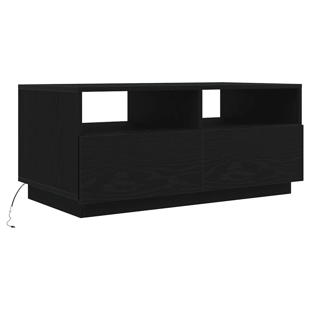 Kavos staliukas su LED lemputėmis, juodo ąžuolo spalvos, 90x49x40 cm