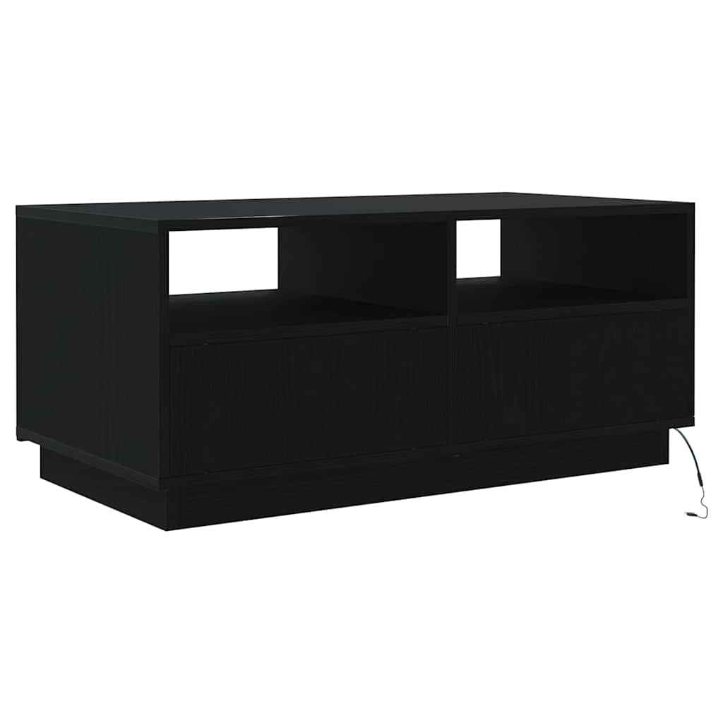 Kavos staliukas su LED lemputėmis, juodo ąžuolo spalvos, 90x49x40 cm