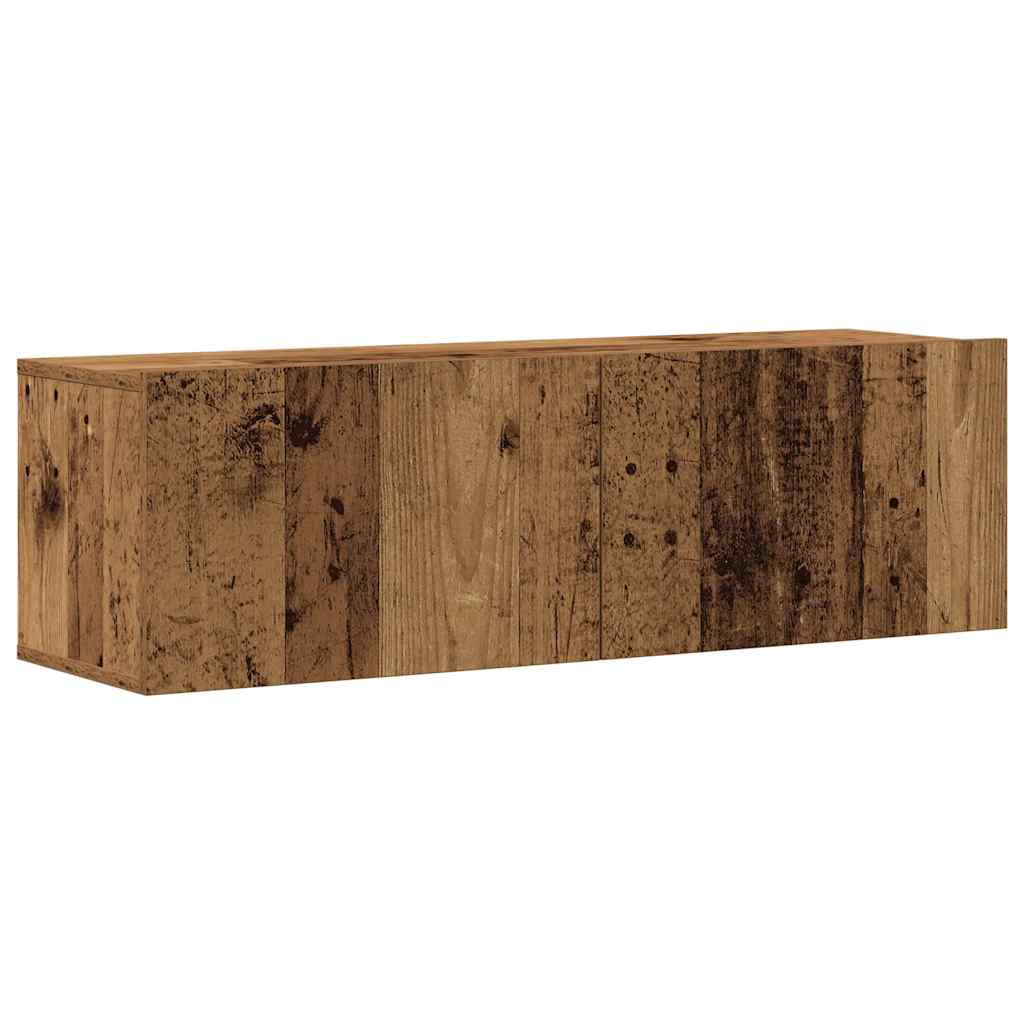 4 dalių prie sienos tvirtinamas televizoriaus spintelių komplektas, senos medienos drožlės, 100x30x30 cm