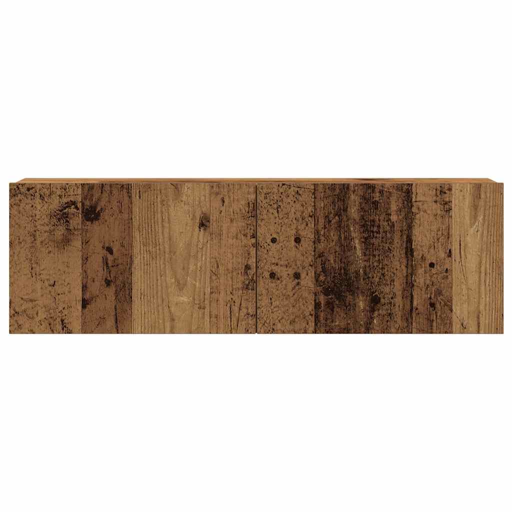4 dalių prie sienos tvirtinamas televizoriaus spintelių komplektas, senos medienos drožlės, 100x30x30 cm