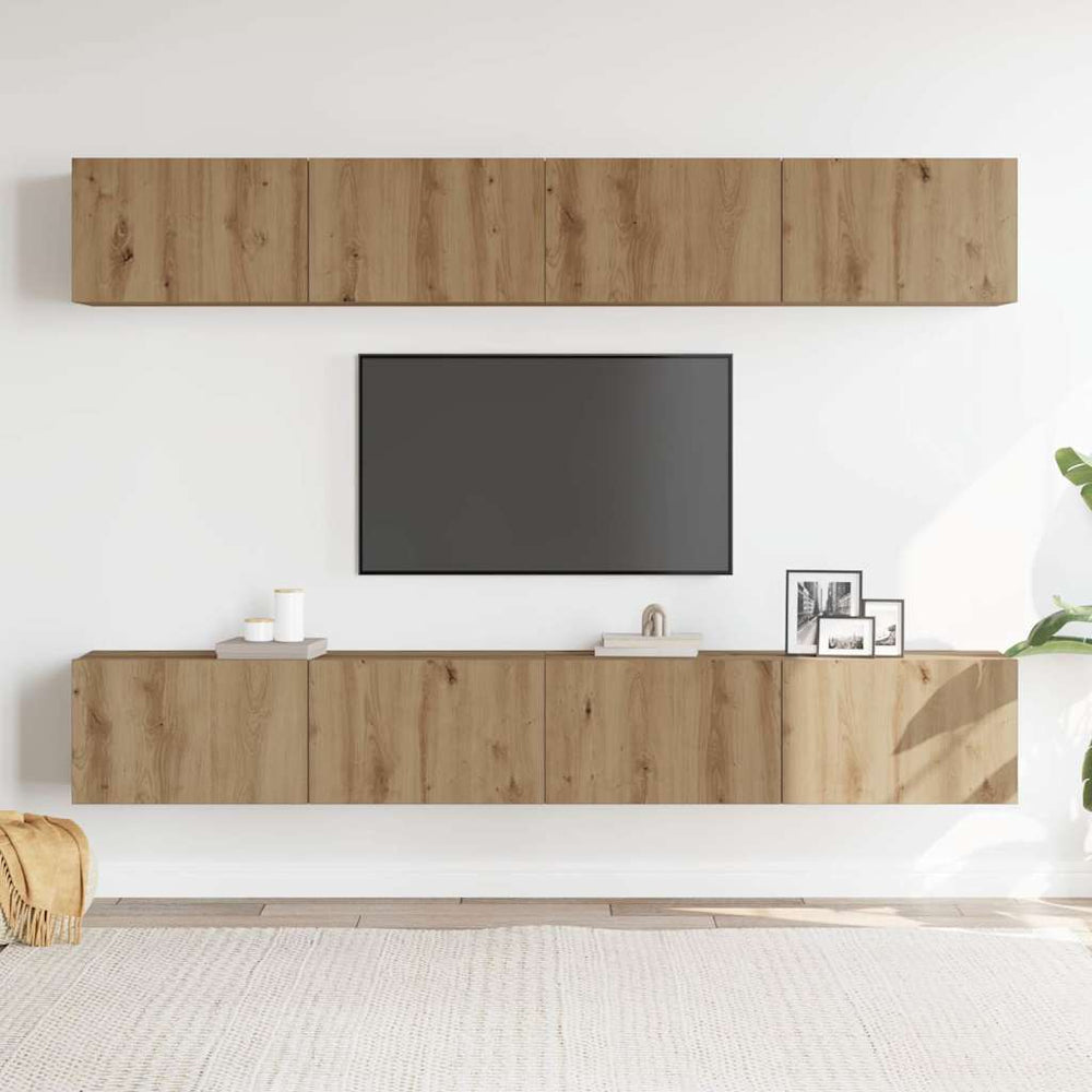 4 dalių prie sienos tvirtinamas televizoriaus spintelių komplektas, ąžuolo spalvos, 100x30x30 cm