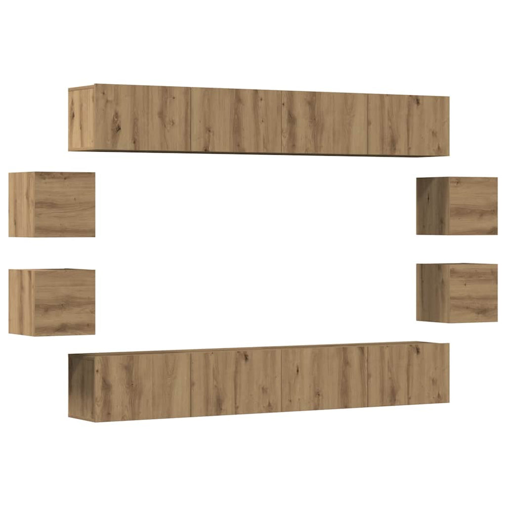8 dalių sieninis televizoriaus spintelės komplektas Artisan Oak
