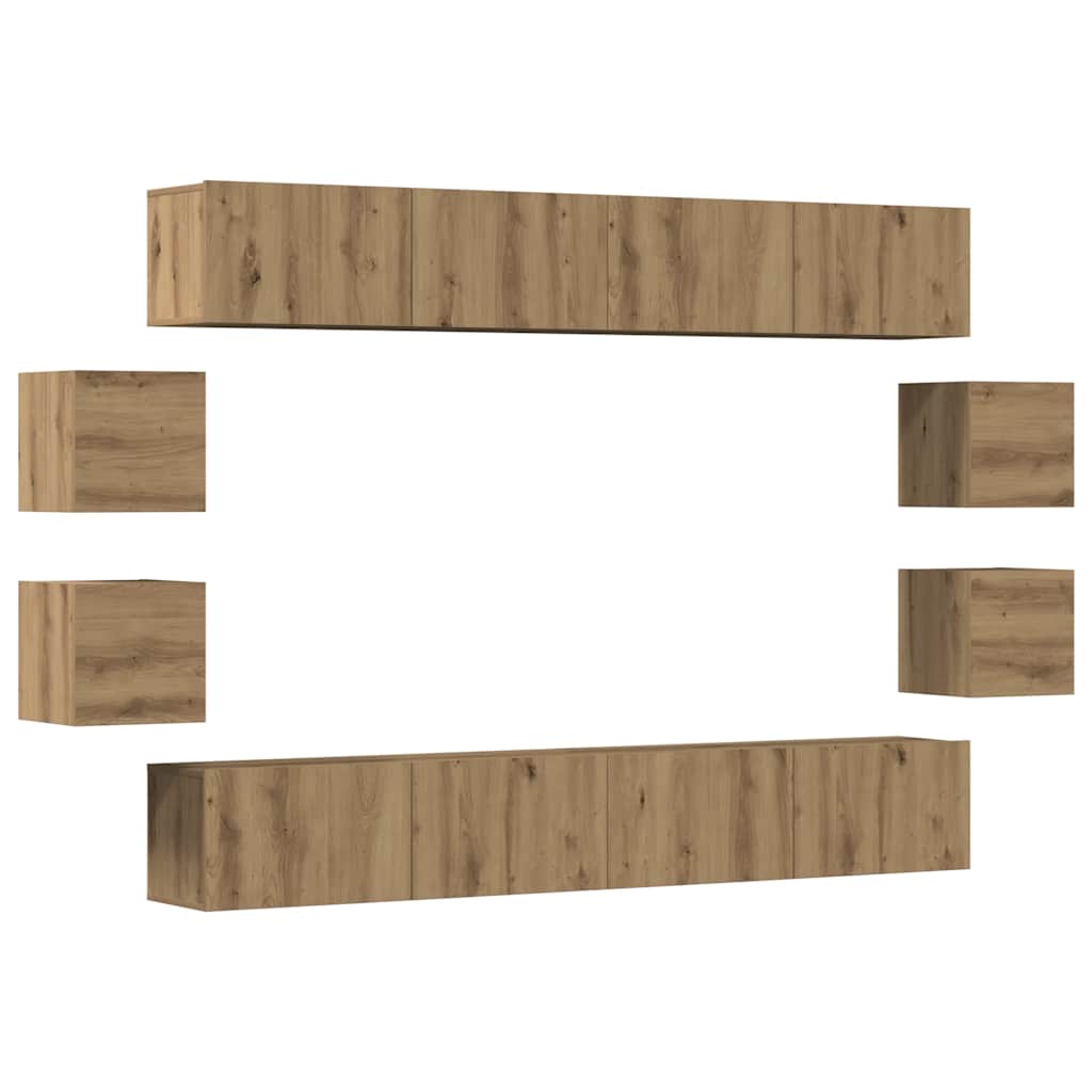 8 dalių sieninis televizoriaus spintelės komplektas Artisan Oak