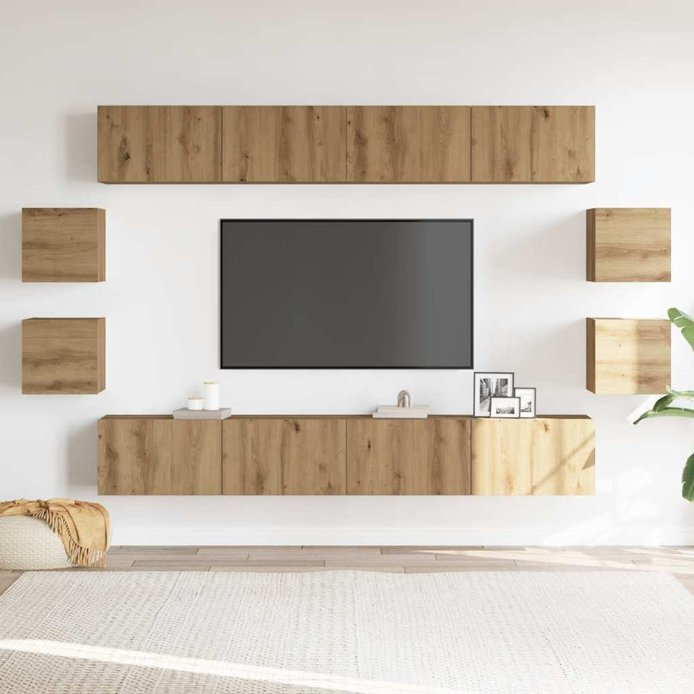 8 dalių sieninis televizoriaus spintelės komplektas Artisan Oak