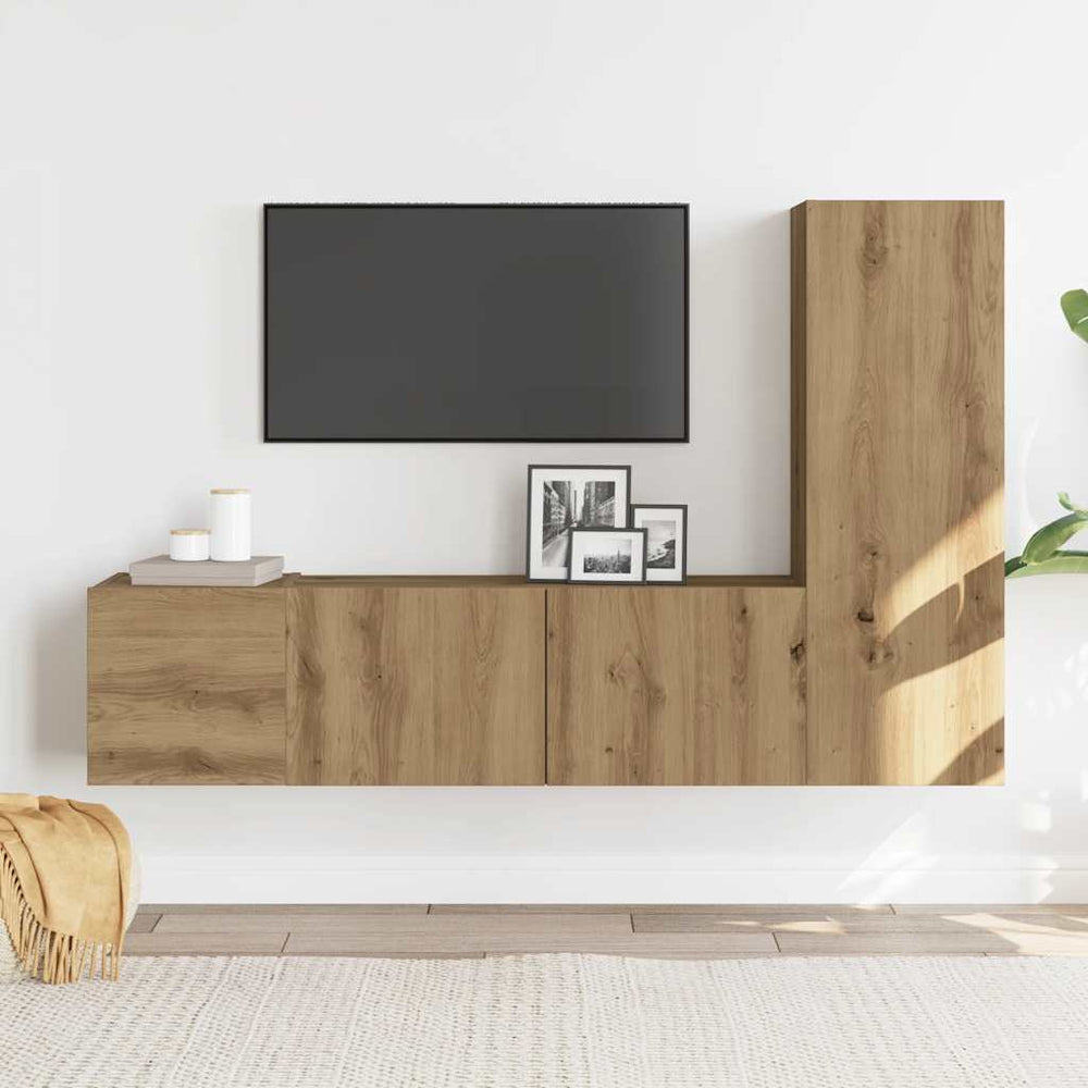 3 dalių sieninis televizoriaus spintelės komplektas Artisan Oak