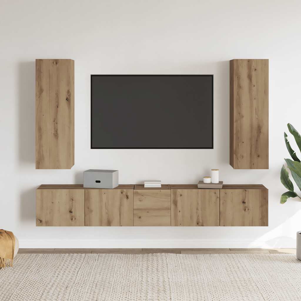5 dalių sieninis televizoriaus spintelės komplektas Artisan Oak