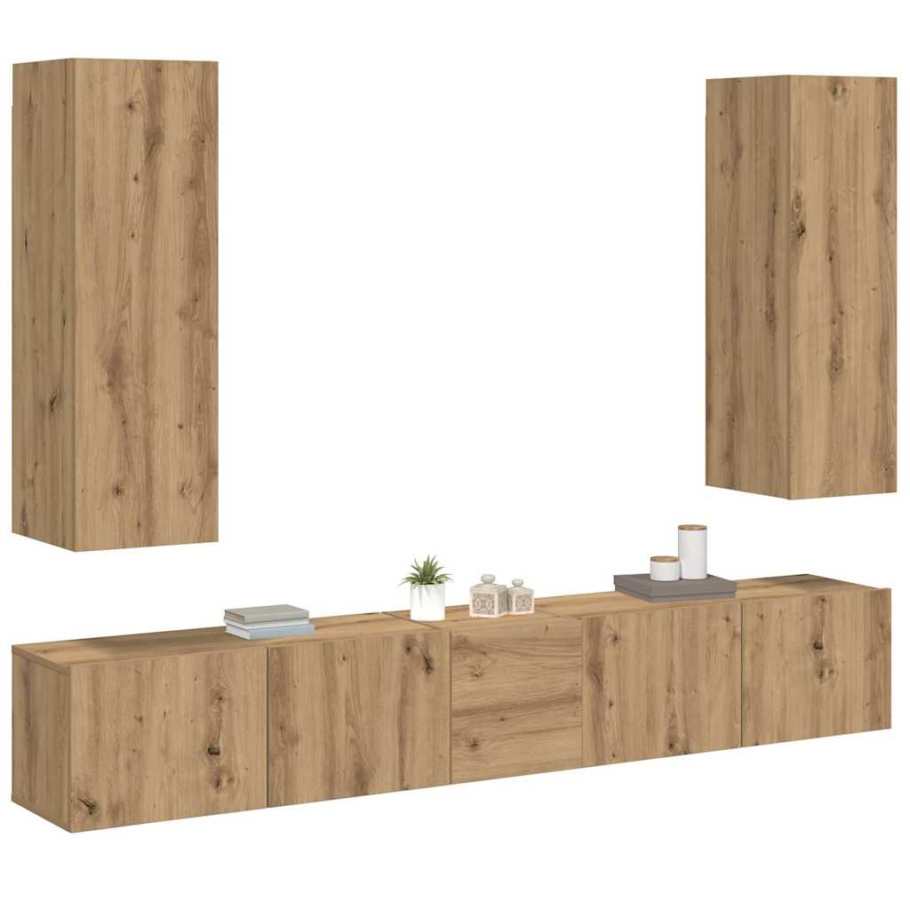 5 dalių sieninis televizoriaus spintelės komplektas Artisan Oak