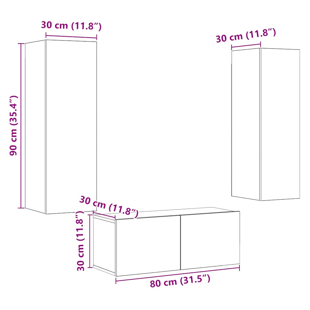 3-piece TV cabinet set Artisan Oak
