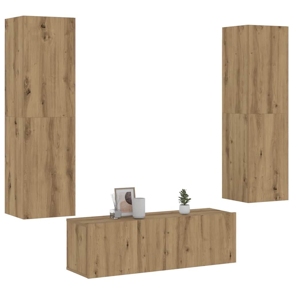 3 dalių sieninis televizoriaus spintelės komplektas Artisan Oak
