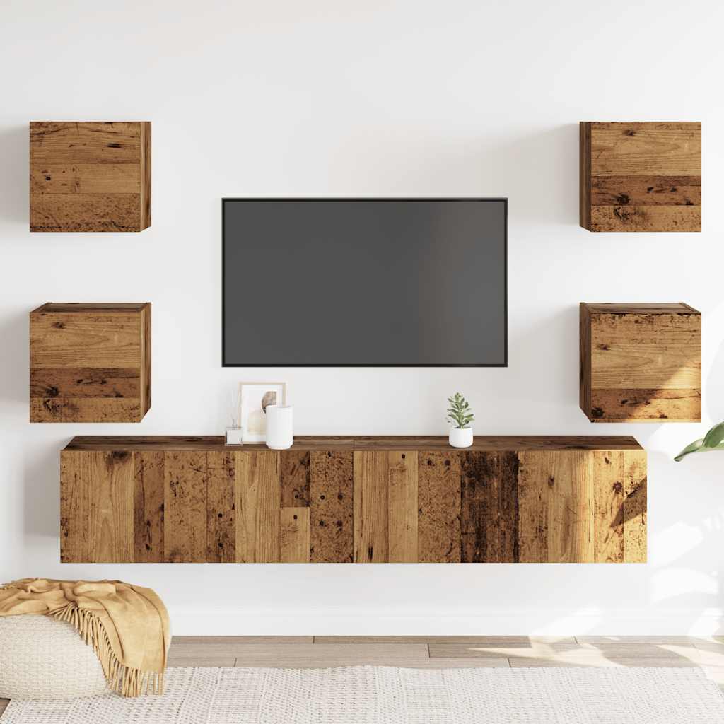 Wall-mounted TV cabinet set, 6-piece