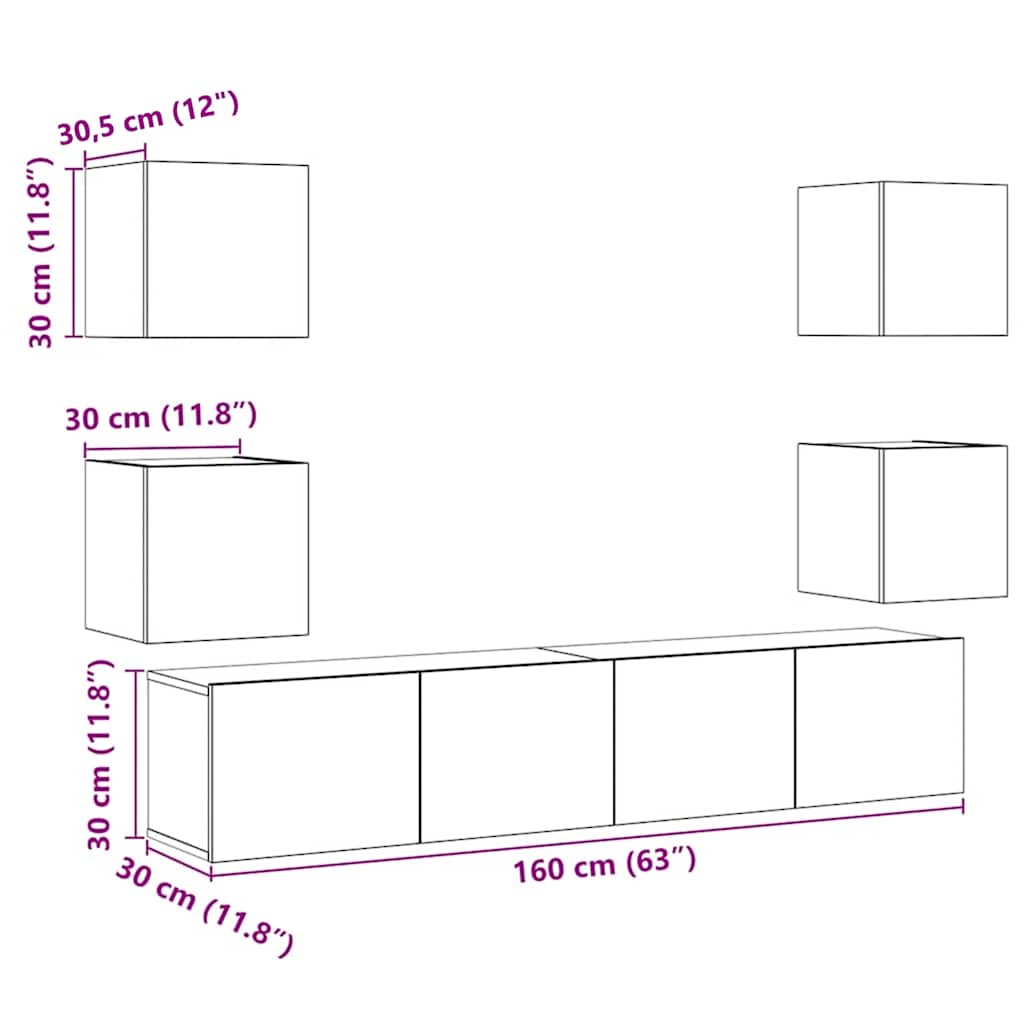 Wall-mounted TV cabinet set, 6-piece