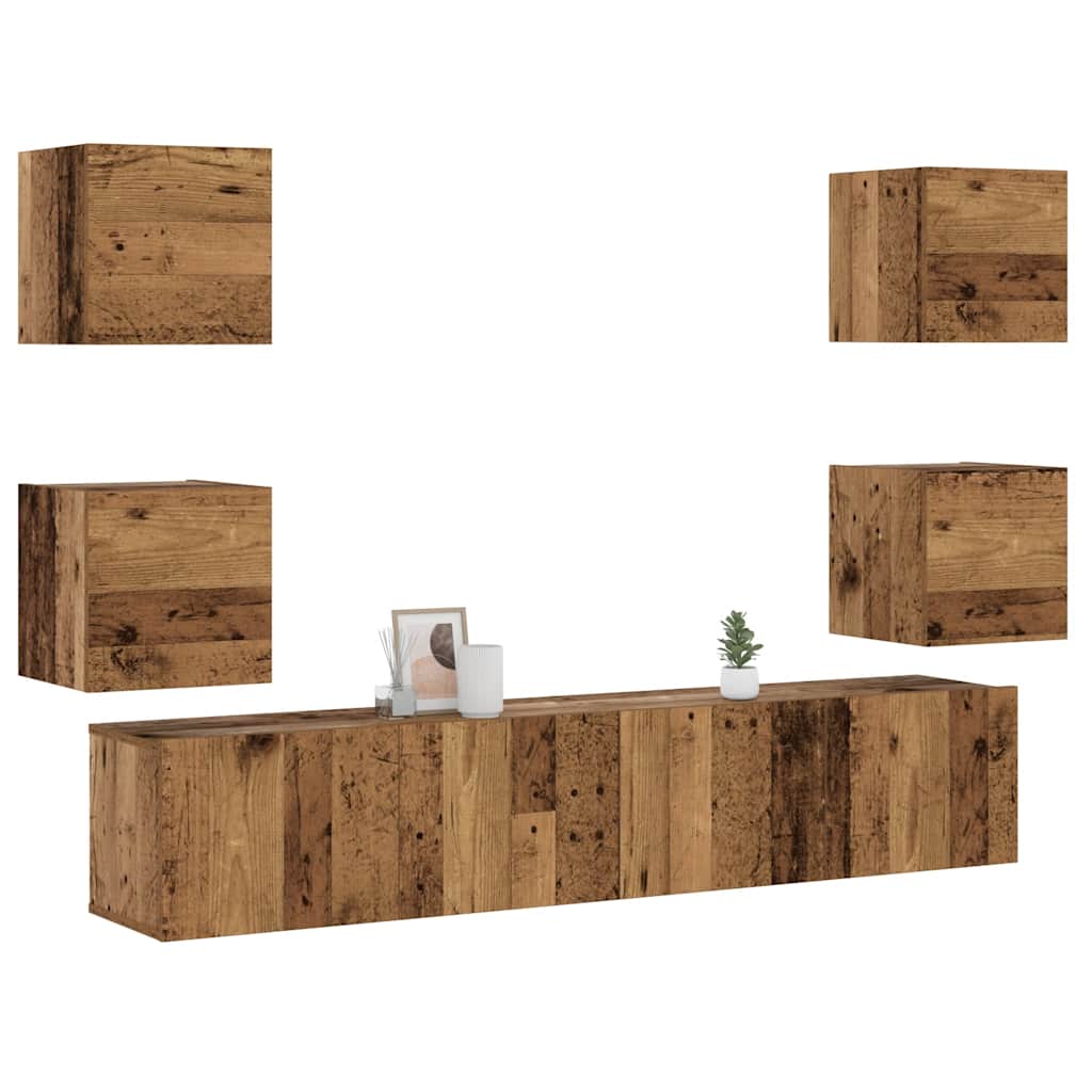 Wall-mounted TV cabinet set, 6-piece