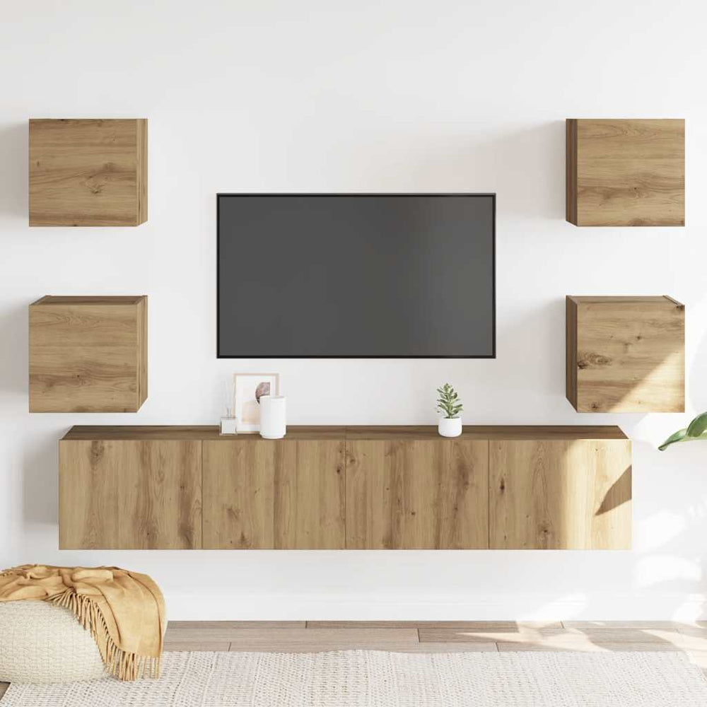 6 dalių sieninis televizoriaus spintelės komplektas Artisan Oak