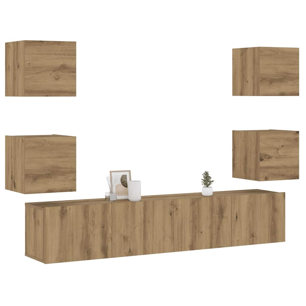 6 dalių sieninis televizoriaus spintelės komplektas Artisan Oak