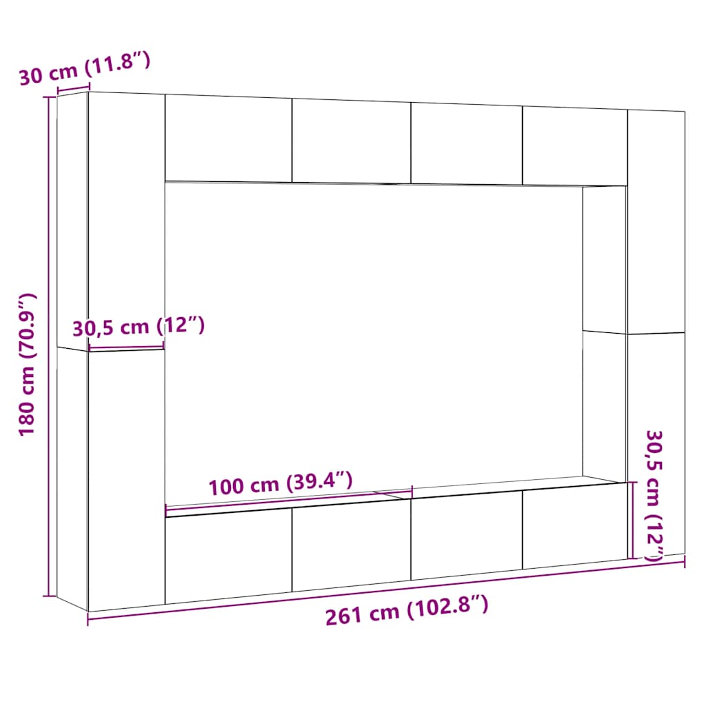 Pie sienas stiprināms TV skapīšu komplekts, 8 gab.