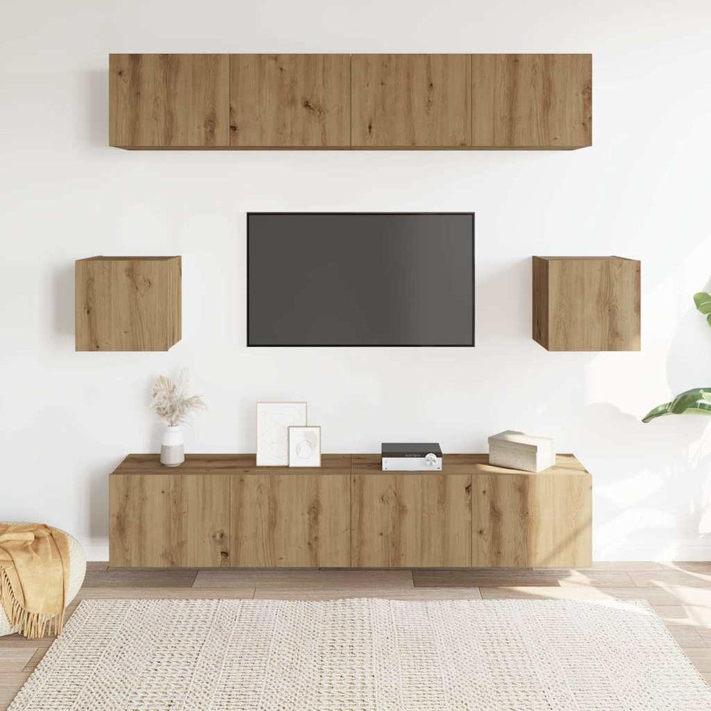 6 dalių sieninis televizoriaus spintelės komplektas Artisan Oak