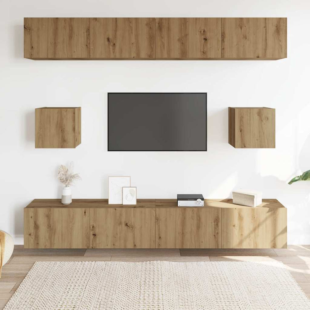 6 dalių sieninis televizoriaus spintelės komplektas Artisan Oak