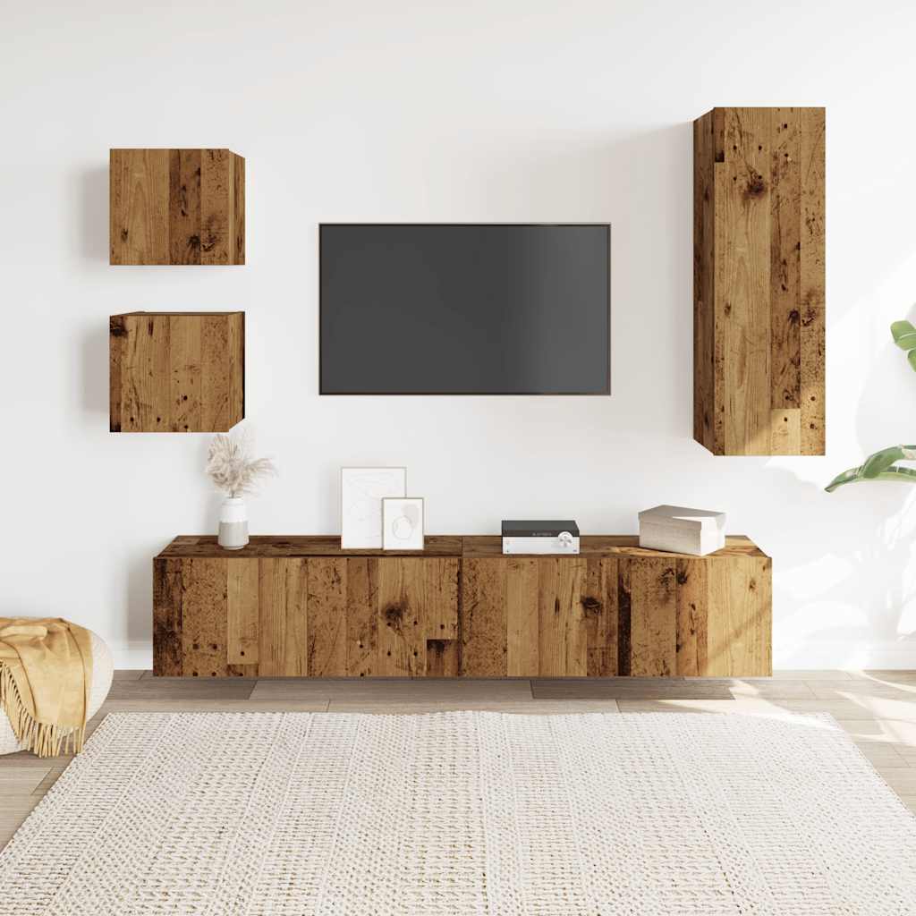 Wall-mounted TV cabinet set, 5 pieces