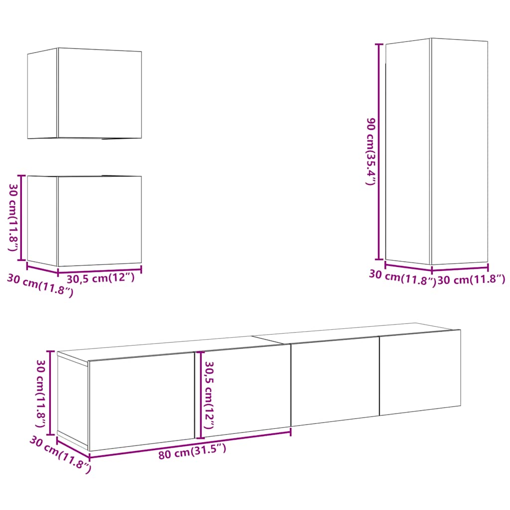Wall-mounted TV cabinet set, 5 pieces
