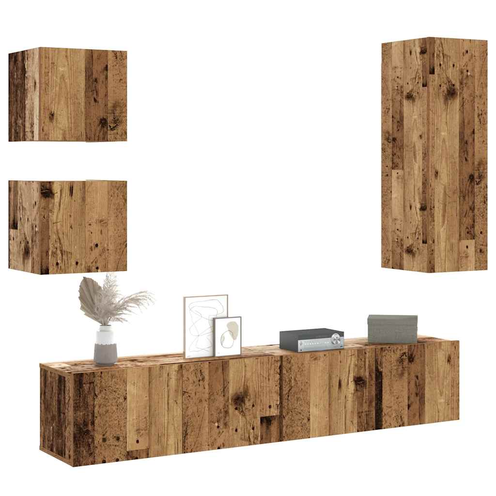 Wall-mounted TV cabinet set, 5 pieces