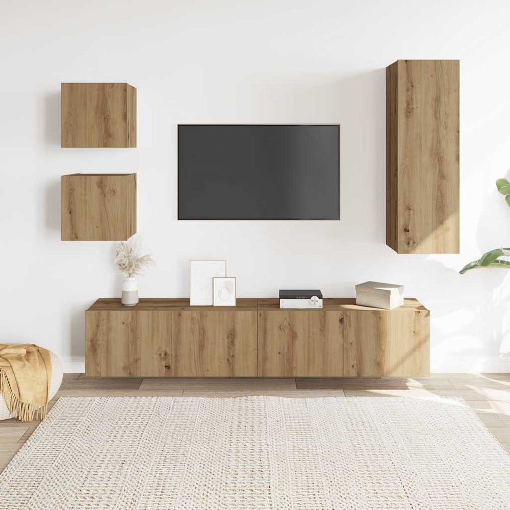 5 dalių sieninis televizoriaus spintelės komplektas Artisan Oak