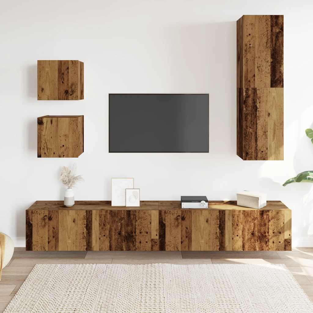 Wall-mounted TV cabinet set, 5 pieces
