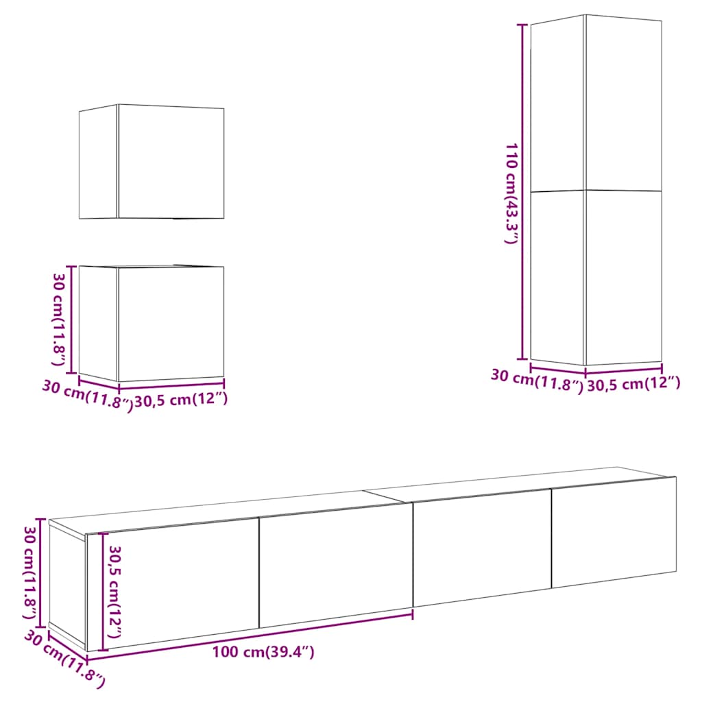 Wall-mounted TV cabinet set, 5 pieces