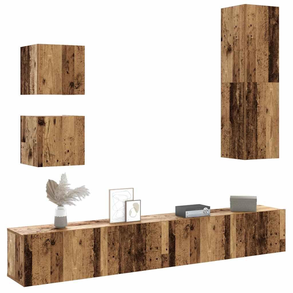 Wall-mounted TV cabinet set, 5 pieces