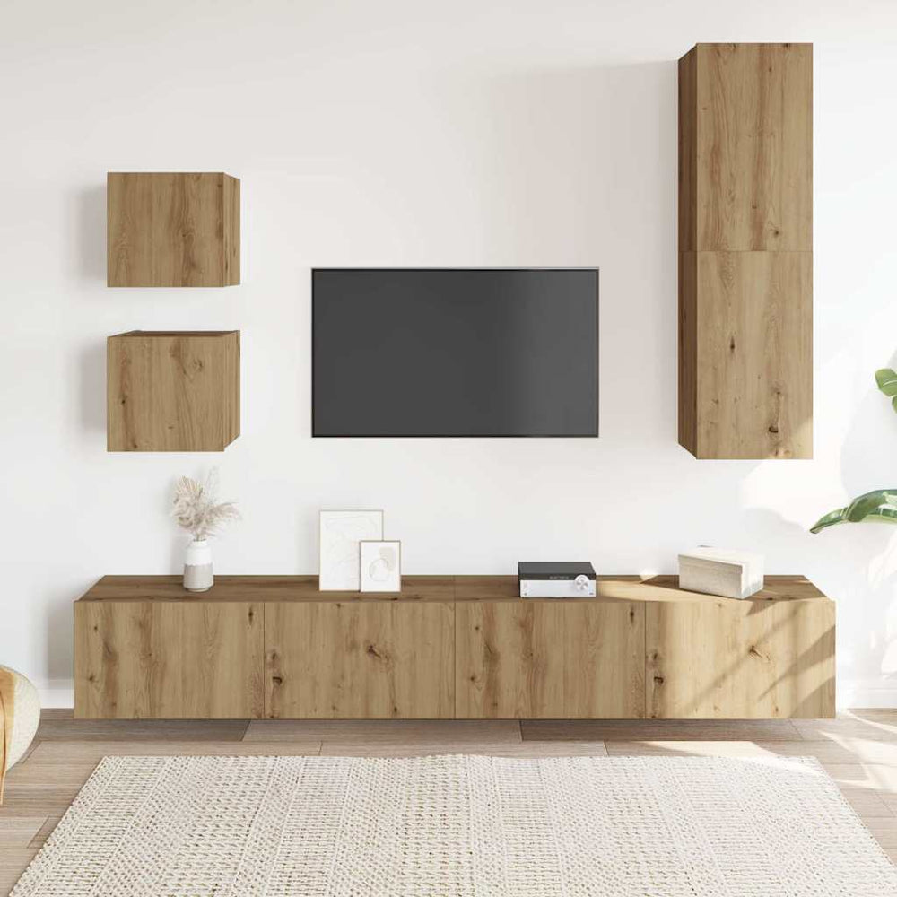 5 dalių sieninis televizoriaus spintelės komplektas Artisan Oak