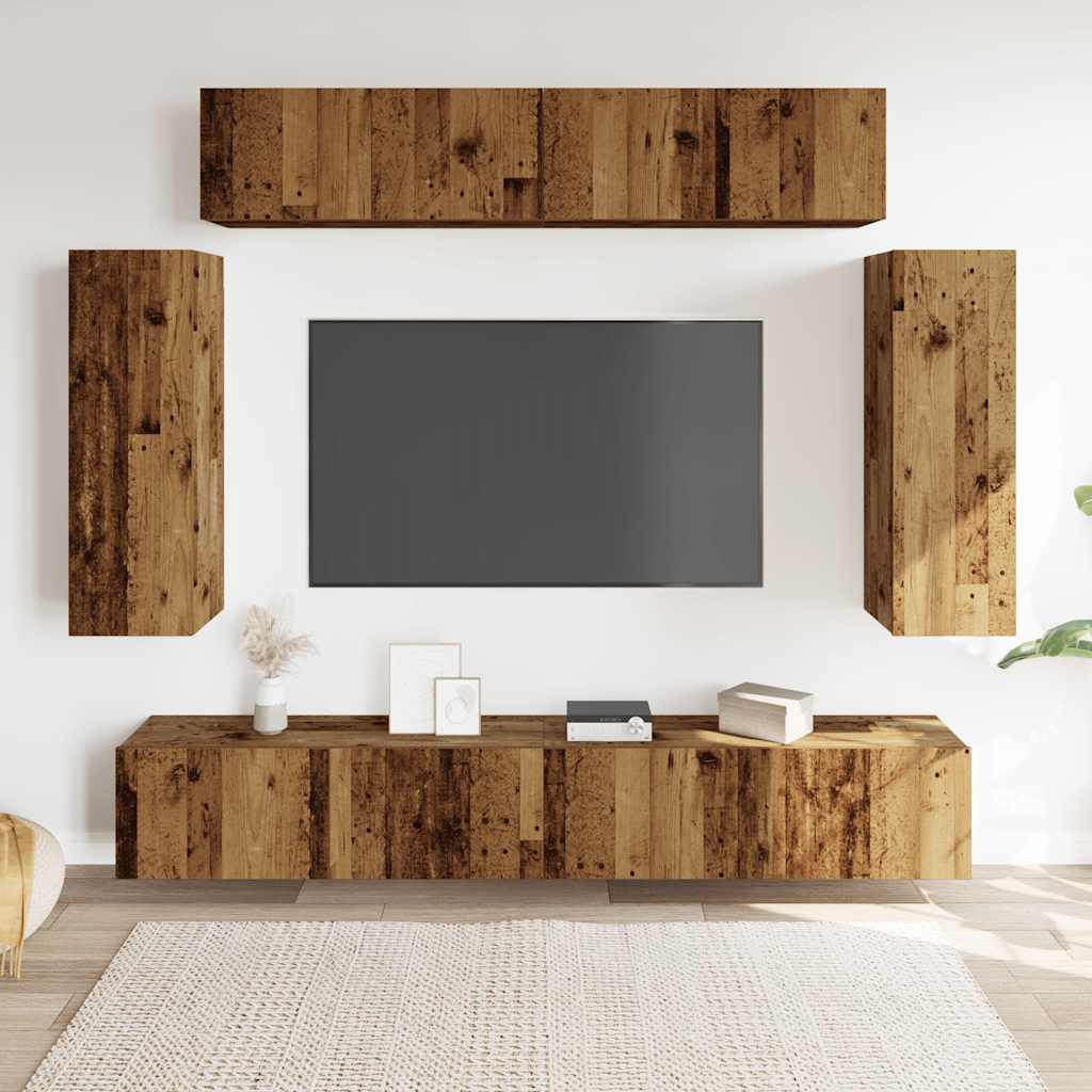 Wall-mounted TV cabinet set, 6-piece