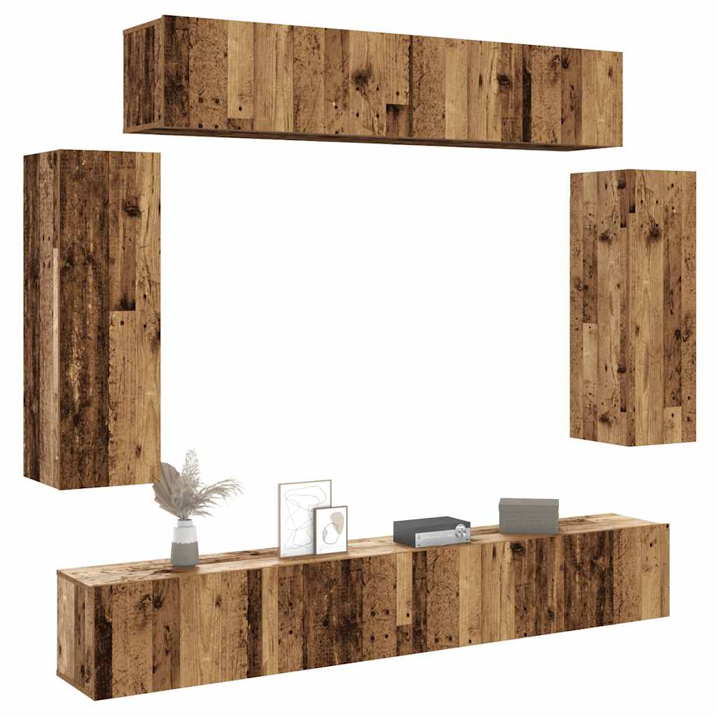 Wall-mounted TV cabinet set, 6-piece