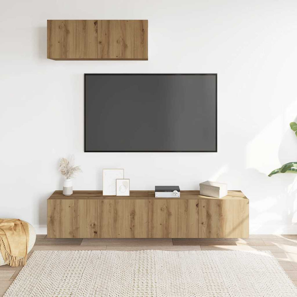 3 dalių sieninis televizoriaus spintelės komplektas Artisan Oak