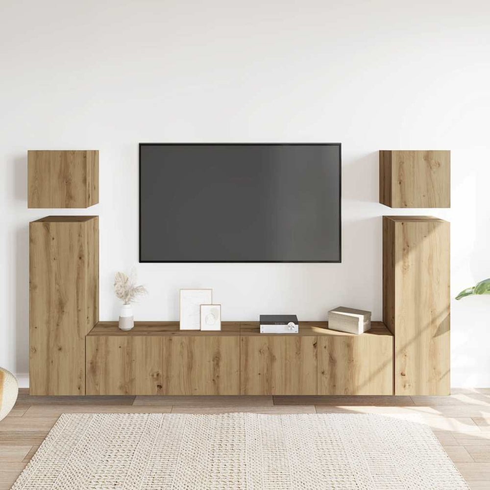 8 daļu sienas TV skapīšu komplekts ozola krāsā