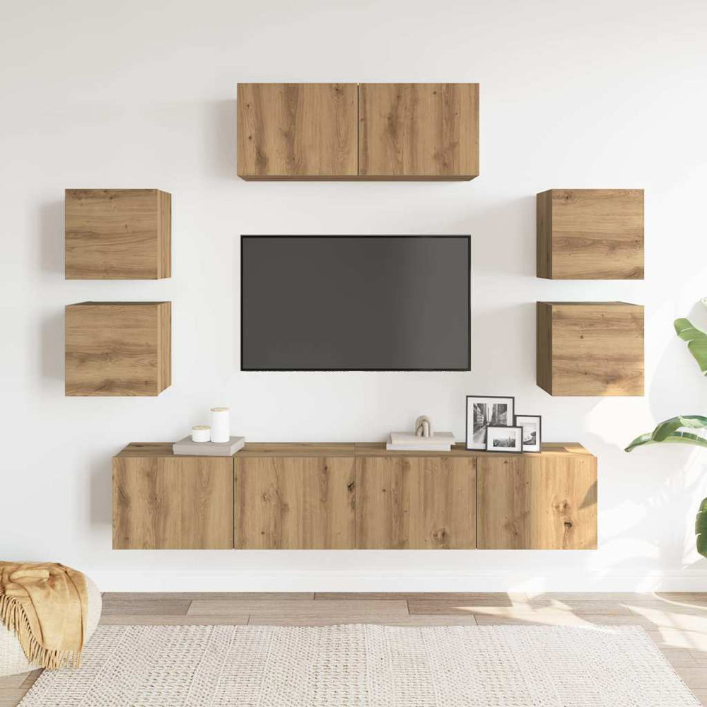 7 dalių sieninis televizoriaus spintelės komplektas Artisan Oak