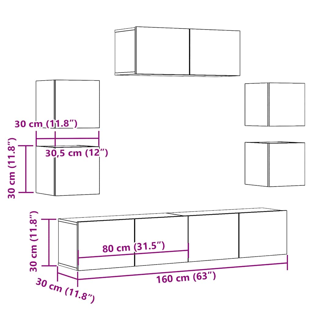 7-Piece TV Cabinet Set Artisan Oak